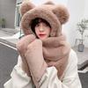 Bear Hat Women's Winter Warm Three-piece Scarf Versatile Winter Plush Ears Cute Hooded Scarf Integrated