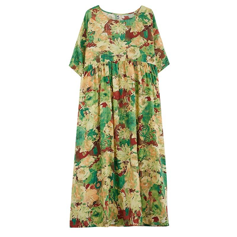Short Sleeve Plus Size Cotton Vintage Floral New In Dresses for Women Casual Loose Long Summer Dress