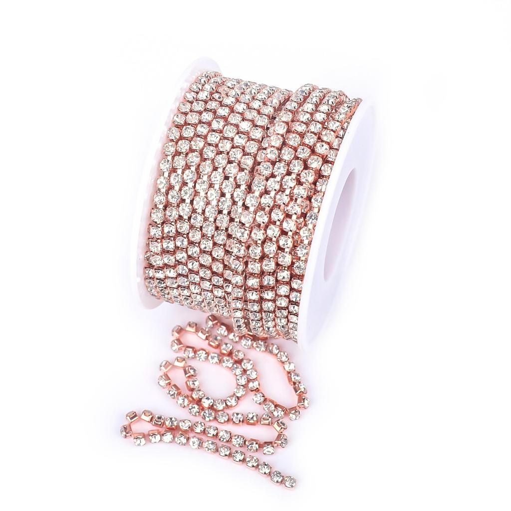 Mjuk Silver/Guld Röd AB Vit Diamant Strasskedja för Kläddekoration (SS4.5-SS18)