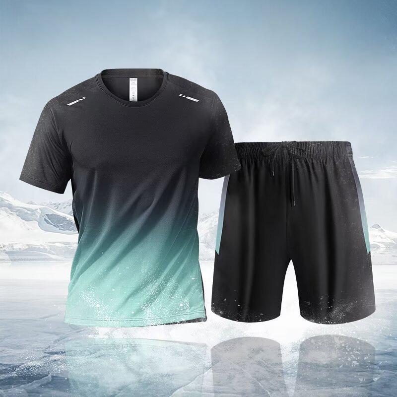 Unisex Quick-Dry Ice Silk Sports Set - Short Sleeve & Plus Size for Outdoor Running