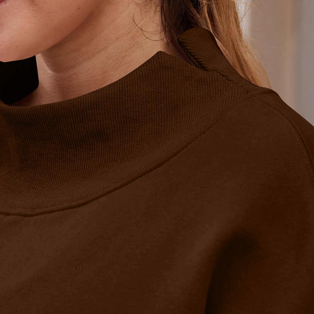 Women's Fashionable Casual Solid Color Round Neck Long Sleeved Pocket Sports Casual Pullover Sweatshirt Top