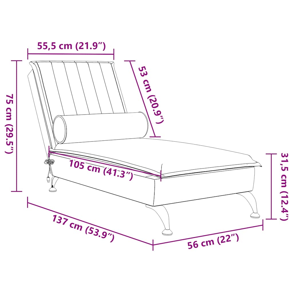 Massage Chaise Longue with Neck Roll Blue Velvet