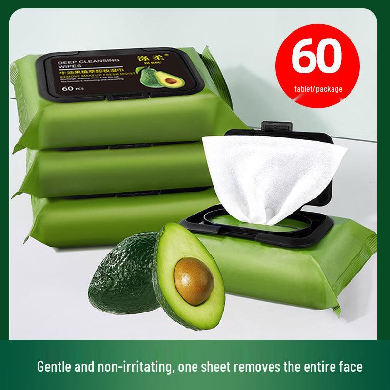 Avocado 3-in-1 Makeup Remover Wipes - 60 Pieces for Eye, Lip, and Face Cleansing