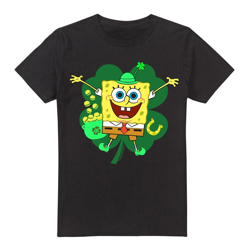 SpongeBob SquarePants Mens Spongey Four Leaf Clover St Patricks Day T-Shirt
