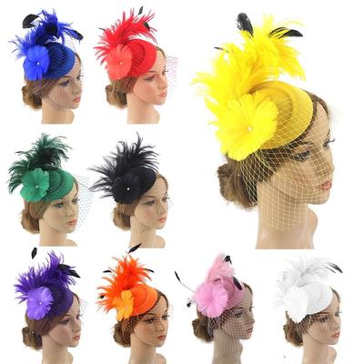 Fashion Veil Clip Fascinators Flower Hats Party Headwear Bridal Wedding Headband Mesh Feather