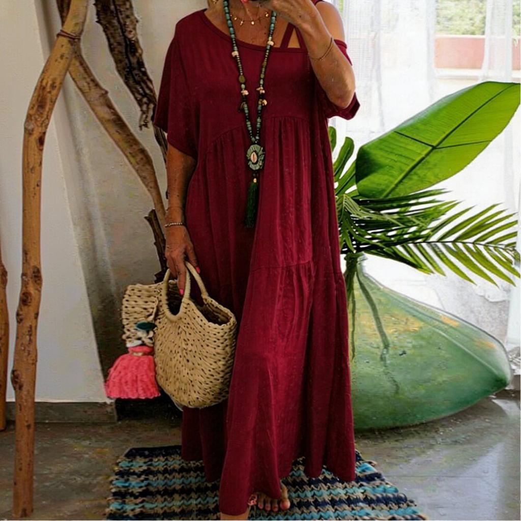 Women's Short-sleeved Long- Loose-fitting Casual Dress