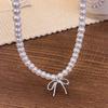 Light luxury bow pearl necklace women's niche simple design collarbone chain temperament versatile high-end jewelry