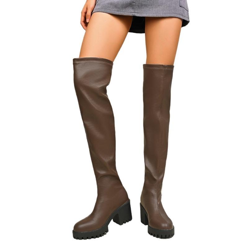 Women's Over The Knee Long Boots, Round Toe High Heel Thigh High Boots, Chunky Heel Winter Booties for Women