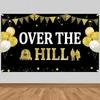 Funny Birthday Decorations Over The Hill Banner for Men Women, Black Gold Old Age Happy Retirement Backdrop Party Supplies, 40th 50th 60th 70th 80th