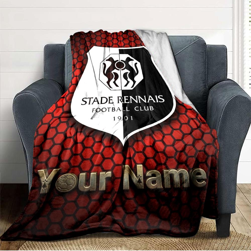 Name Custom Stade Rennes FC Print Flannel Blanket High Quality Warm Comfortable Cover for All Seasons Perfect for Gifts Home Decor