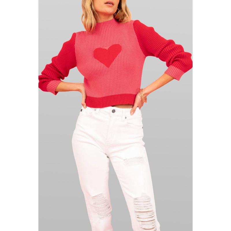 Maglione da donna autunnale e invernale a collo alto, slim in maglia a blocchi di colore