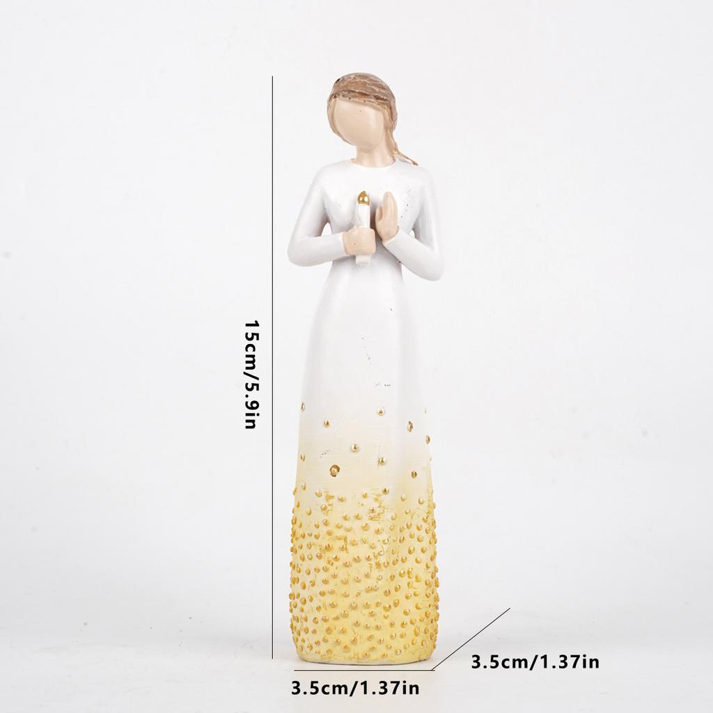 Resin Candle Girl Statue - Hand Drawn Sculpture for Home Desktop Art Decoration Unique Christmas Gift