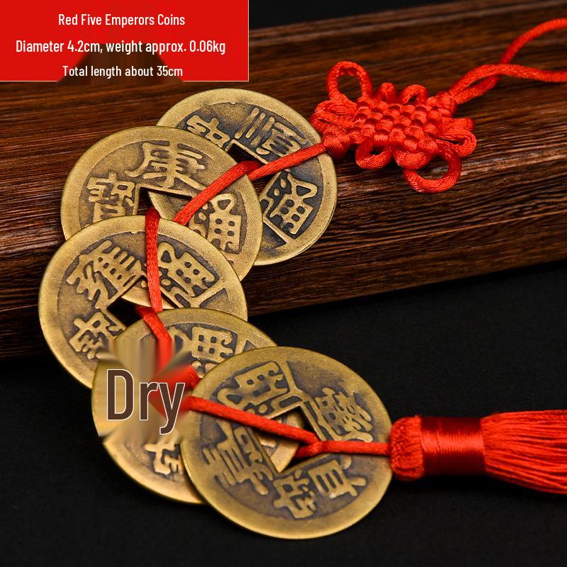 Pure Copper Chinese Lucky Knot Pendant with Five, Six, and Ten Emperor Coins - Door or Threshold Decoration.