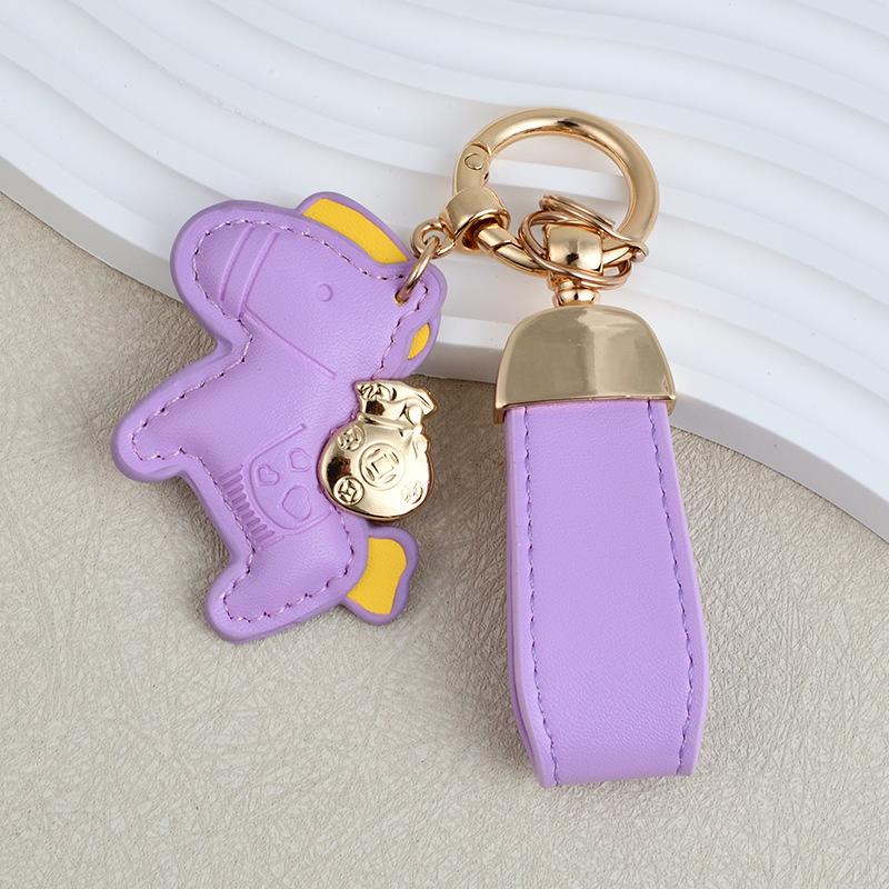 Immediately rich hand rope keychain, leather cartoon pony pendant couple bag Internet celebrity car keychain