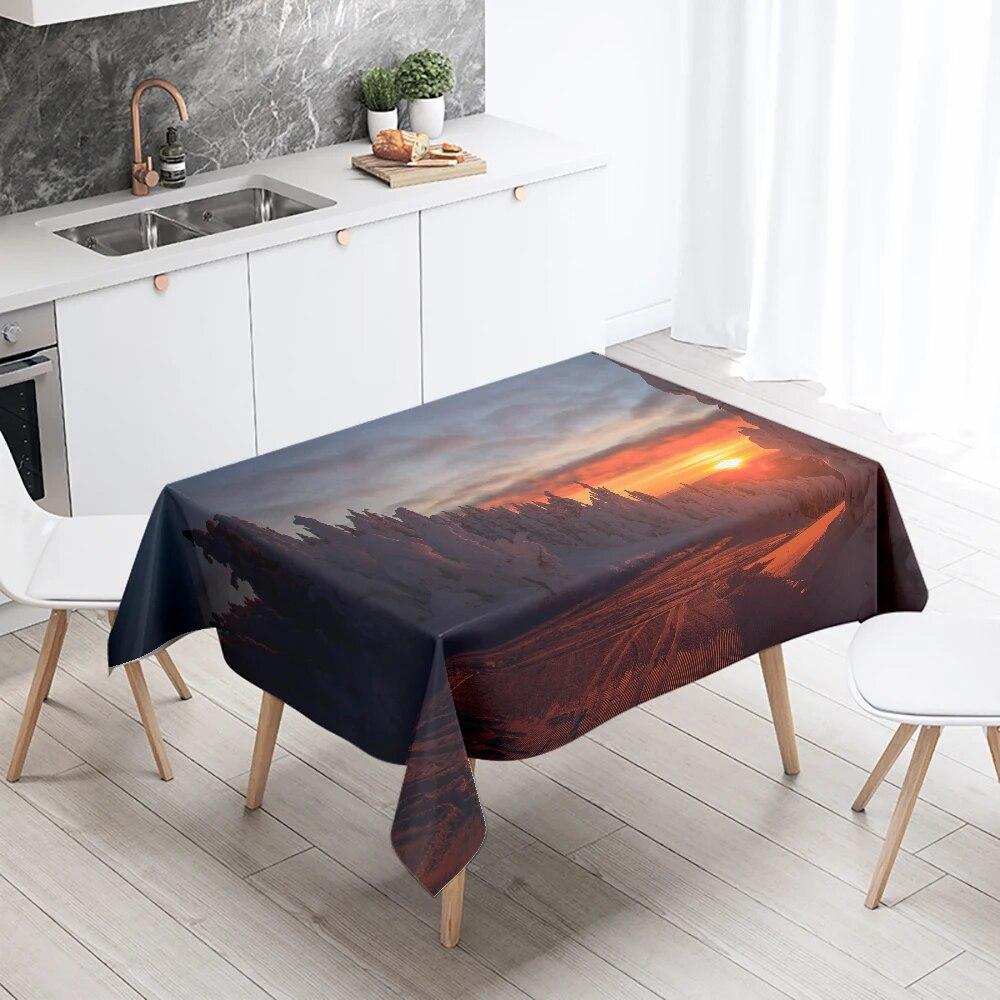 Sunrise Sunset Scenery Tablecloth Restaurant Table Decoration Stain Resistant Waterproof Rectangular  Home