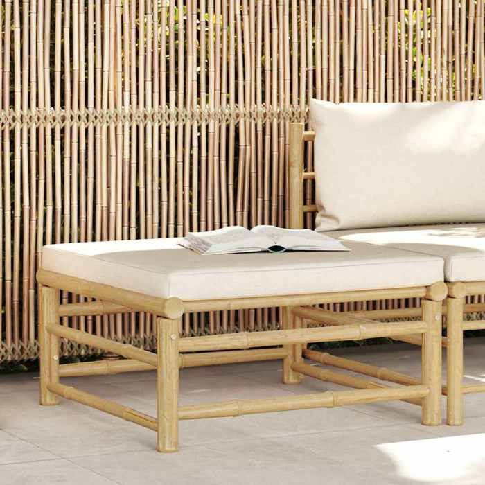 Maison Exclusive - Repose-pied de jardin avec coussin blanc crème Bambou