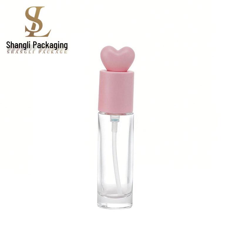 30ml Heart-shaped Press Cap Foundation & Serum Glass Bottle for Cosmetics.