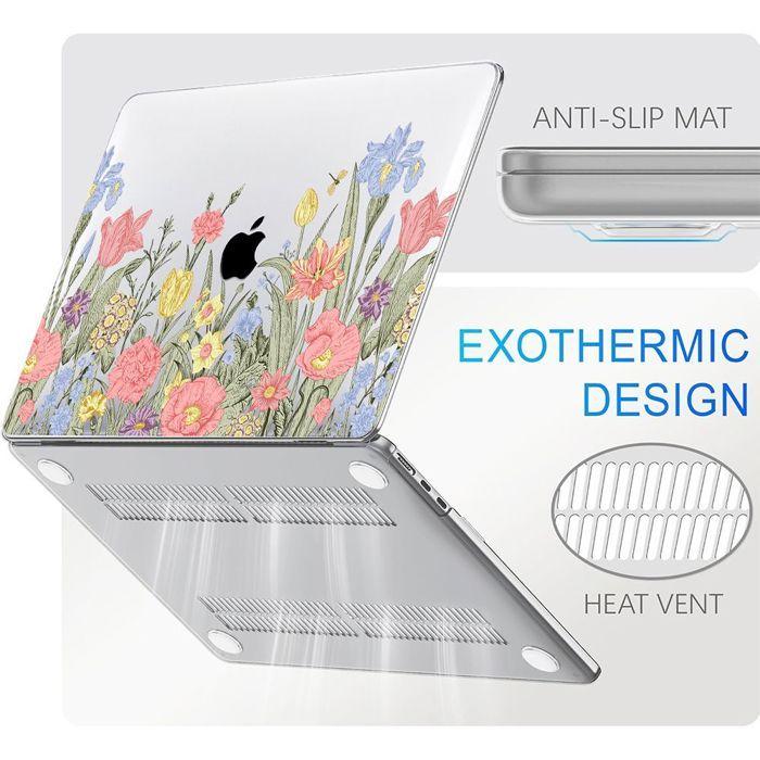 Coque de protection pour MacBook Air - BOOLING - M4 M3 M2 - Antidérapante - Motif Fleur - Légère