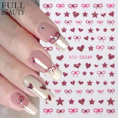 3D Black Love Heart Nail Stickers Red White Heart Star Design Adhesive Slider Decals Nail Art Stickers Manicure Decorations