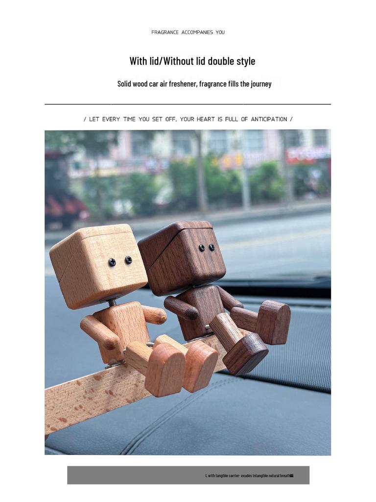 Solid Wood Swinging Leg Robot Car Air Freshener Ornament