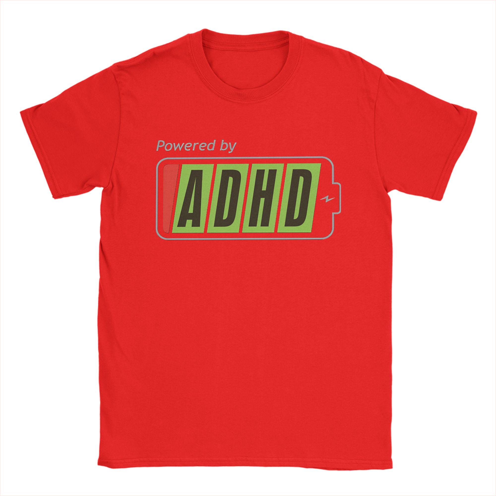 Men TShirts Powered By ADHD  Vintage Cotton Tees Short Sleeve  T Shirt O Neck Clothes Summer S
