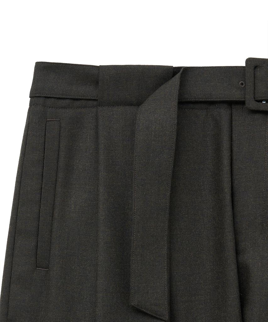 NOIRER Wool Belted Double-Pleated Slouchy Slacks (Brown)