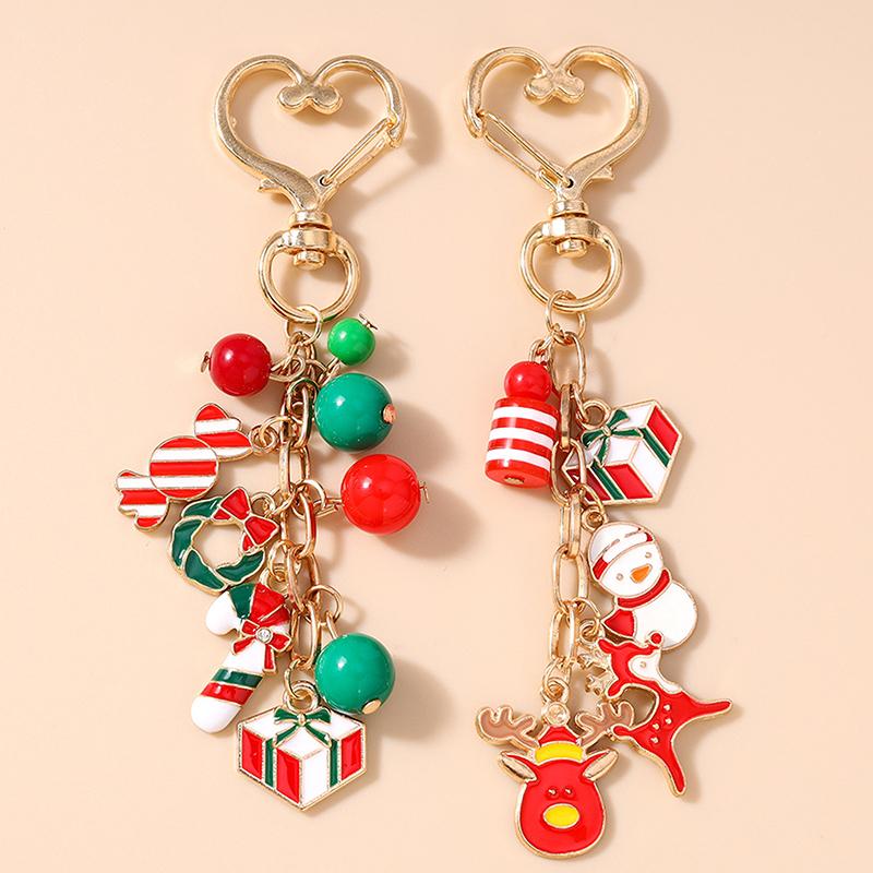 Cute Christmas Keychain Snowman Key Ring Pendants For Women Girls Handbag Decor Diy Handmade Jewelry Gift