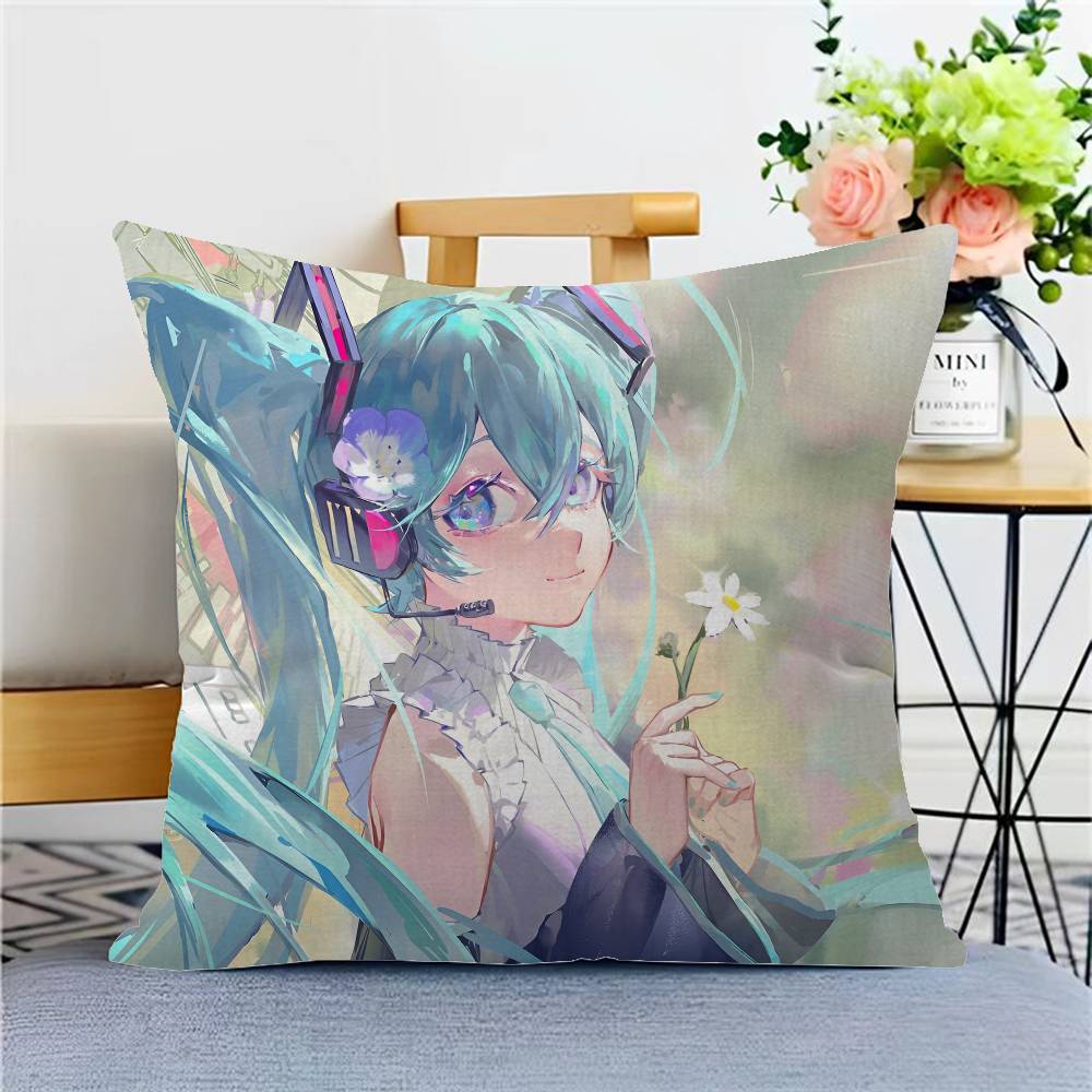 Cute Kawaii H-Hatsune Anime Miku Cushion Cover Pillow Cover Decor Pillowcase Printed Cushion Case For Couch