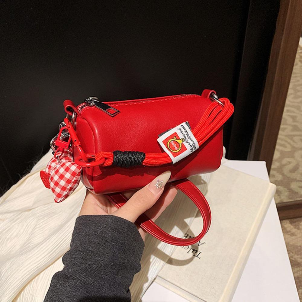 

Korean Style Shoulder Bag Mini Cylindrical Bag Kawaii Bow Crossbody Bag Travel красный