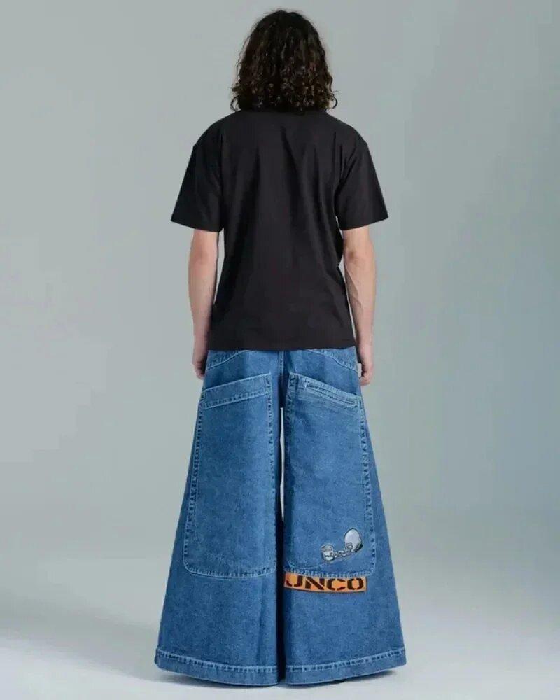 Der Bestseller dieses Jahres: JNCO Grafikjeans Y2K Hip-Hop lockere Jeans für Männer und Frauen Harajuku Wide-Leg Jeans M black