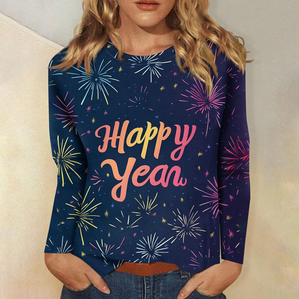 Women's Autumn And Winter Round Neck Long Sleeve T-Shirt Printed Top