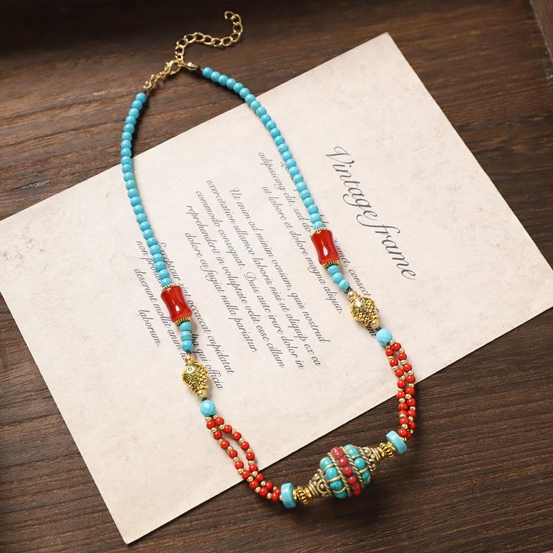 Bohemian ethnic retro necklace, Nepalese hand woven exotic style collarbone chain accessory for women