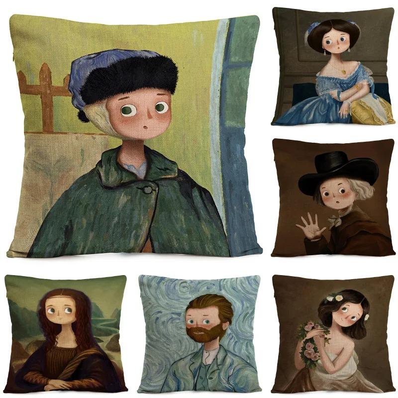 Interesting cartoonstyle paintings Doublesided Printed pillow cover Short plush Suitable living room sofas throw cushion cover