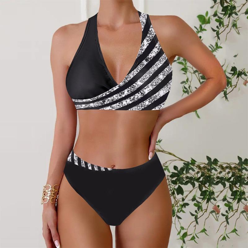 New Bikini Split Print Swimsuit Women's Splicing Gathering Swimsuit