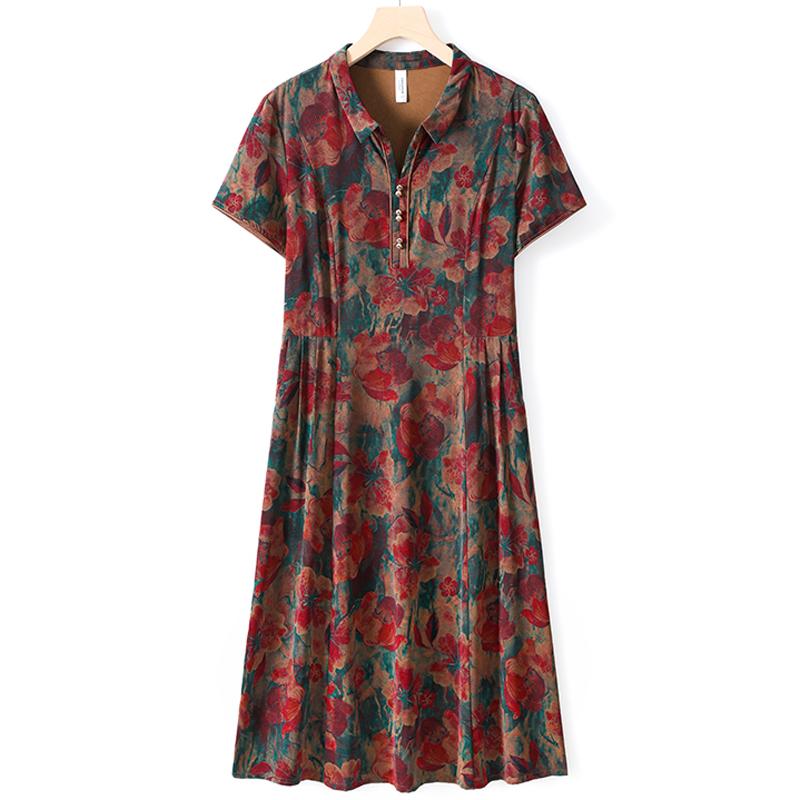 Elegantes Kleid für Damen Vintage Kleidung Übergröße Lässig Kurzarm Sommer Langes Kleid