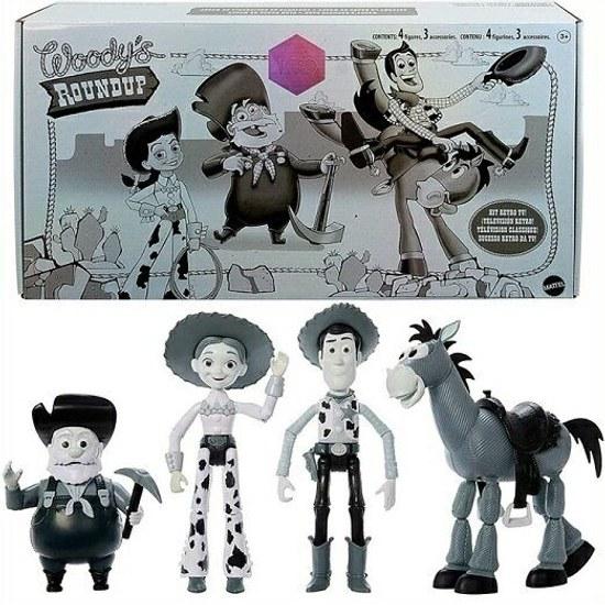 Toy Story Woodys Roundup Action Figure 4-Piece Set Monochrome Jessie Bullseye Prospector Stinky Pete 100th Anniversary
