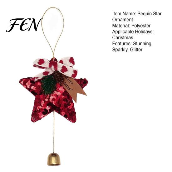Christmas Atmosphere Decor Glitter Star Bell Ornaments, Sequin Hanging Decoration with Bow Pine Decorative Stars for Parties Cone, Sparkly Tree