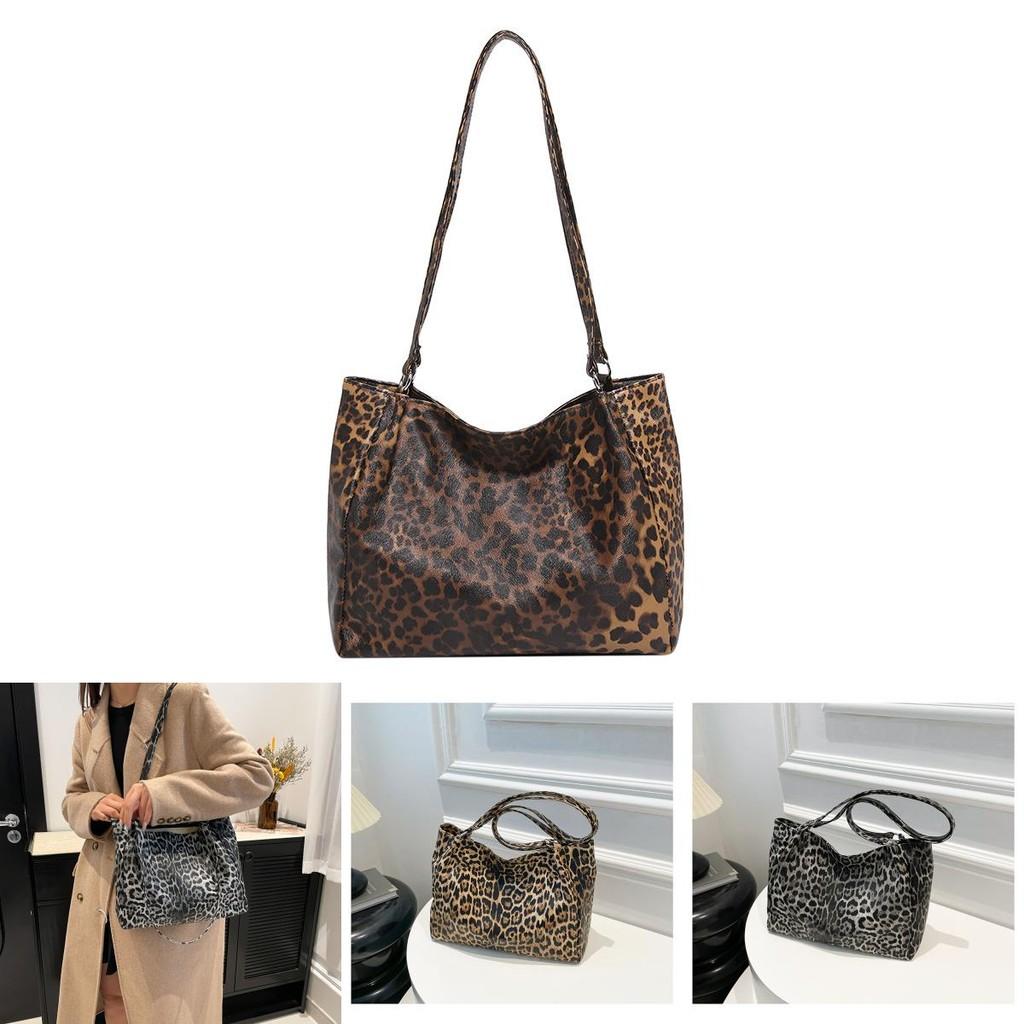 Stylish Large Capacity Casual Tote Bag With Vintage Leopard Print Design For Everyday Use