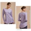 Yoga Long Loose Long Solid Workout Purple W&C Women's Top, Sleeve, Fitted, Fit, Sleeve, Color, T-Shirt, Simple, Training, Sportswear, (JP, Alphabet,