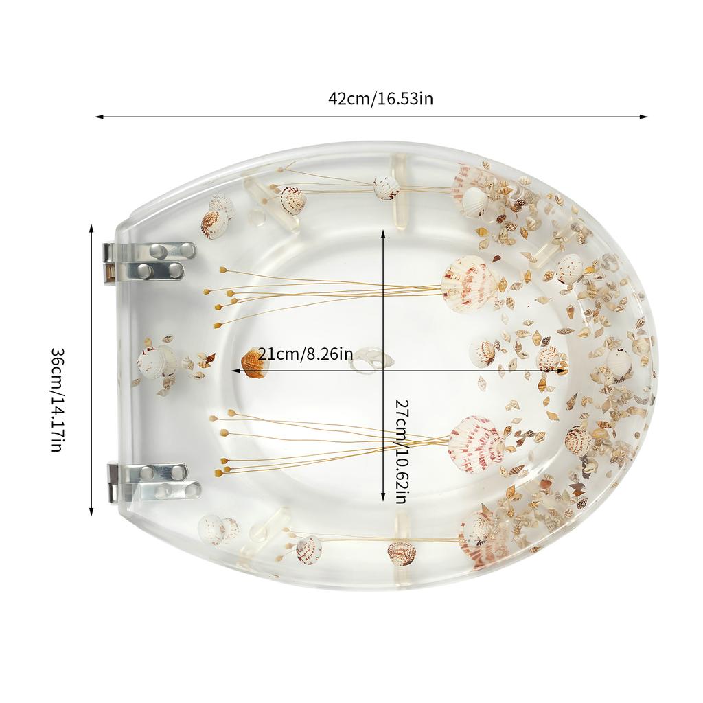 Toilet Seat Elongated Transparent Resin Toilet Seat Quiet And Slow Close Lid Easy Clean Home Shells Decor Silver Hinges