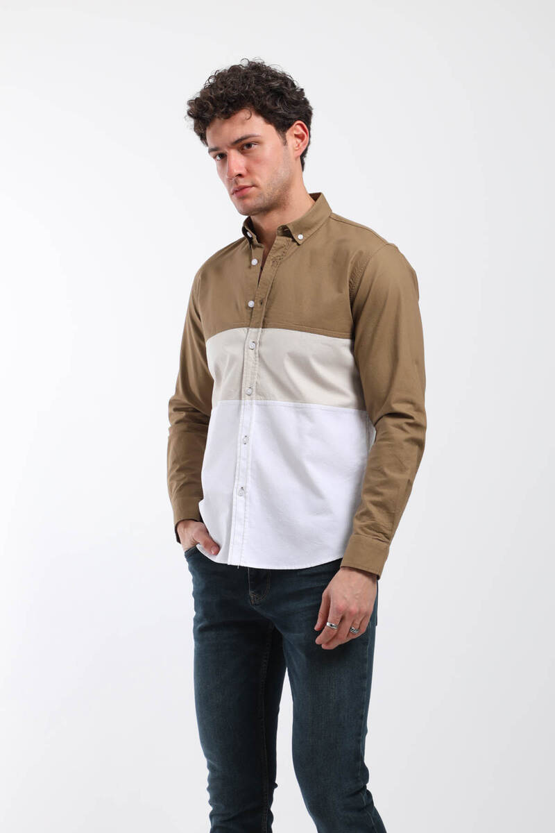 

Мужская рубашка с длинным рукавом светло-коричневого цвета XL верблюд