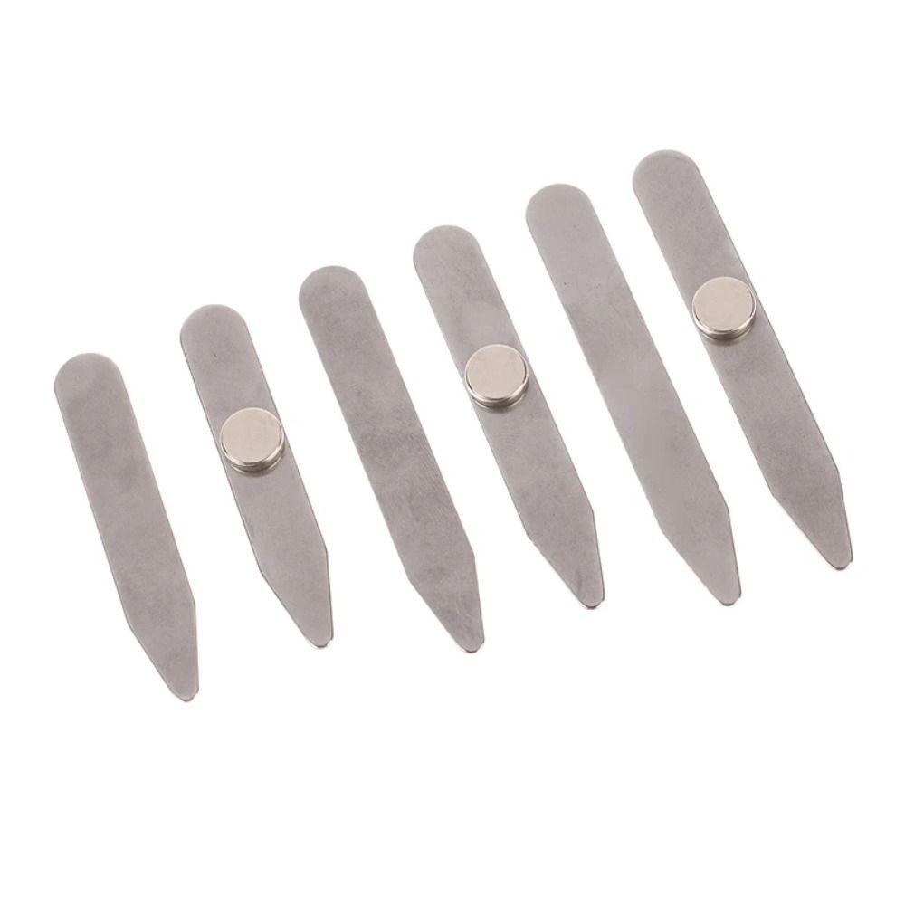 6Pcs Durable Stainless Steel Collar Stays Magnetic with Box Shirt Bone Stiffener Inserts Collar Support Plate for Business Men