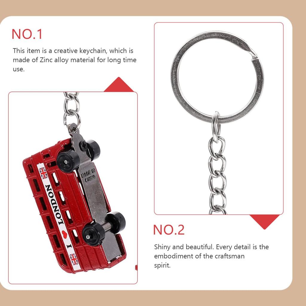 HOLIDYOYO Set of 4 Bus Model Keychains, Alloy London Telephone Booth and Double-Decker Bus Bag Charms, Unisex Keychain Pendants, 4.17" x 0.91" x 0.51"