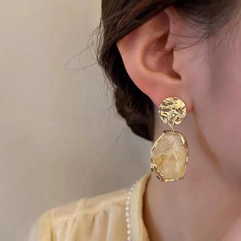 925 Copper Needle Fashion Pendant Earrings Trend Vintage Geometry Acrylic Earrings for Women 2023 Korean Bohemia Zircon Gift