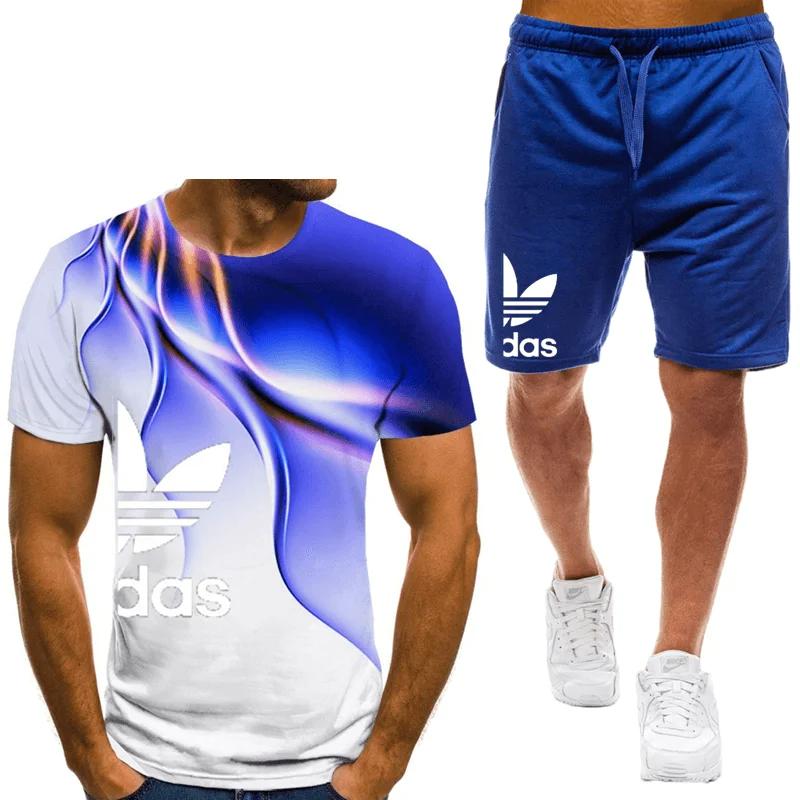 Two piece printed men s summer casual daily men s suit outdoor XXS