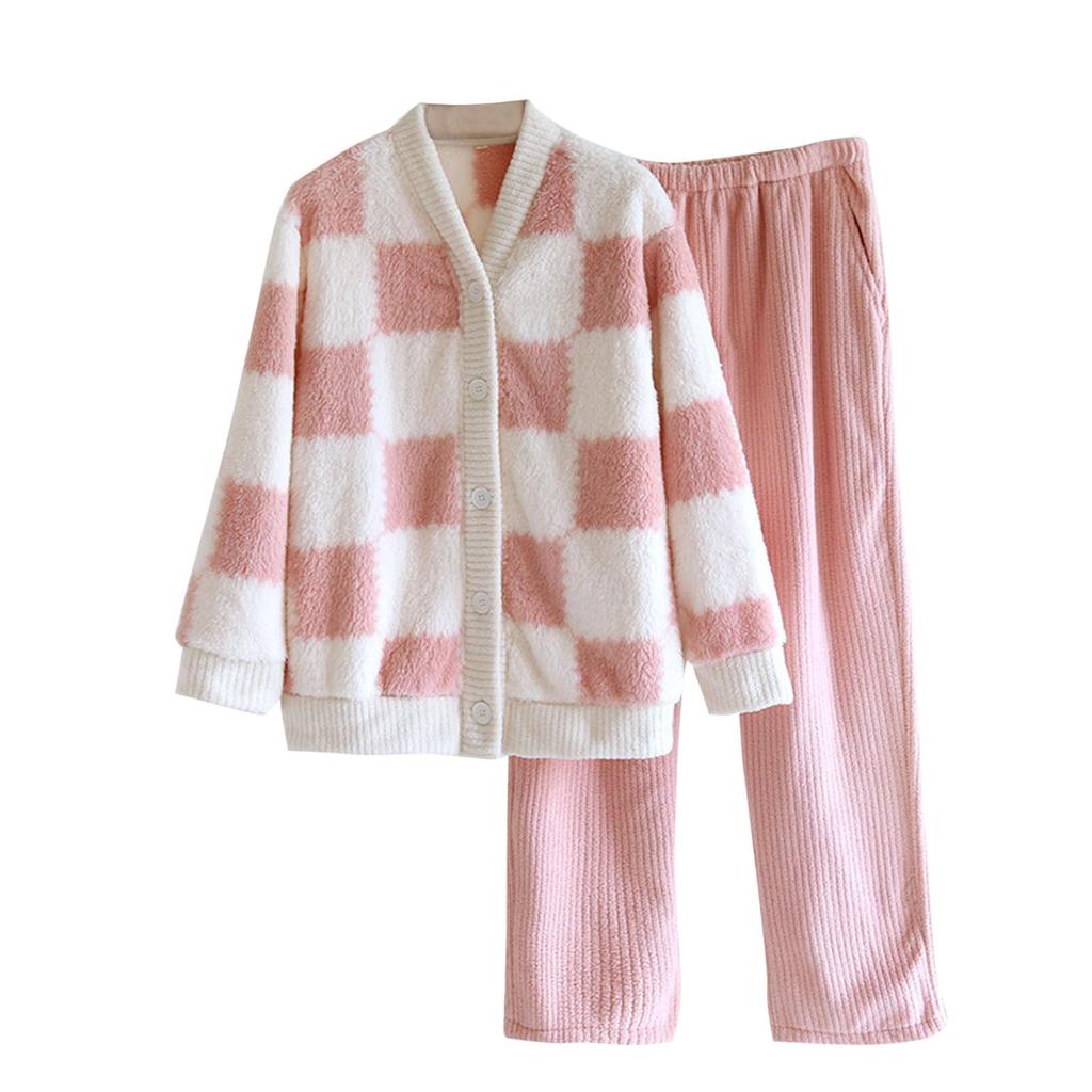 Ladies' Plush And Thick Flannel Home Clothes, Sweet And Warm, Loose And Oversized Cardigan, Long Sleeved And Long Pants Set