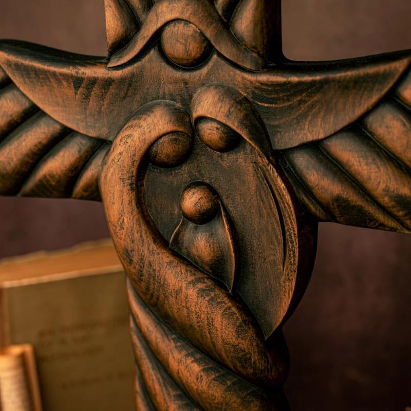 Vintage dřevěný kříž Svaté rodiny na zeď, katolický kříž, náboženské umění, bytové dekorace, vánoční dárek