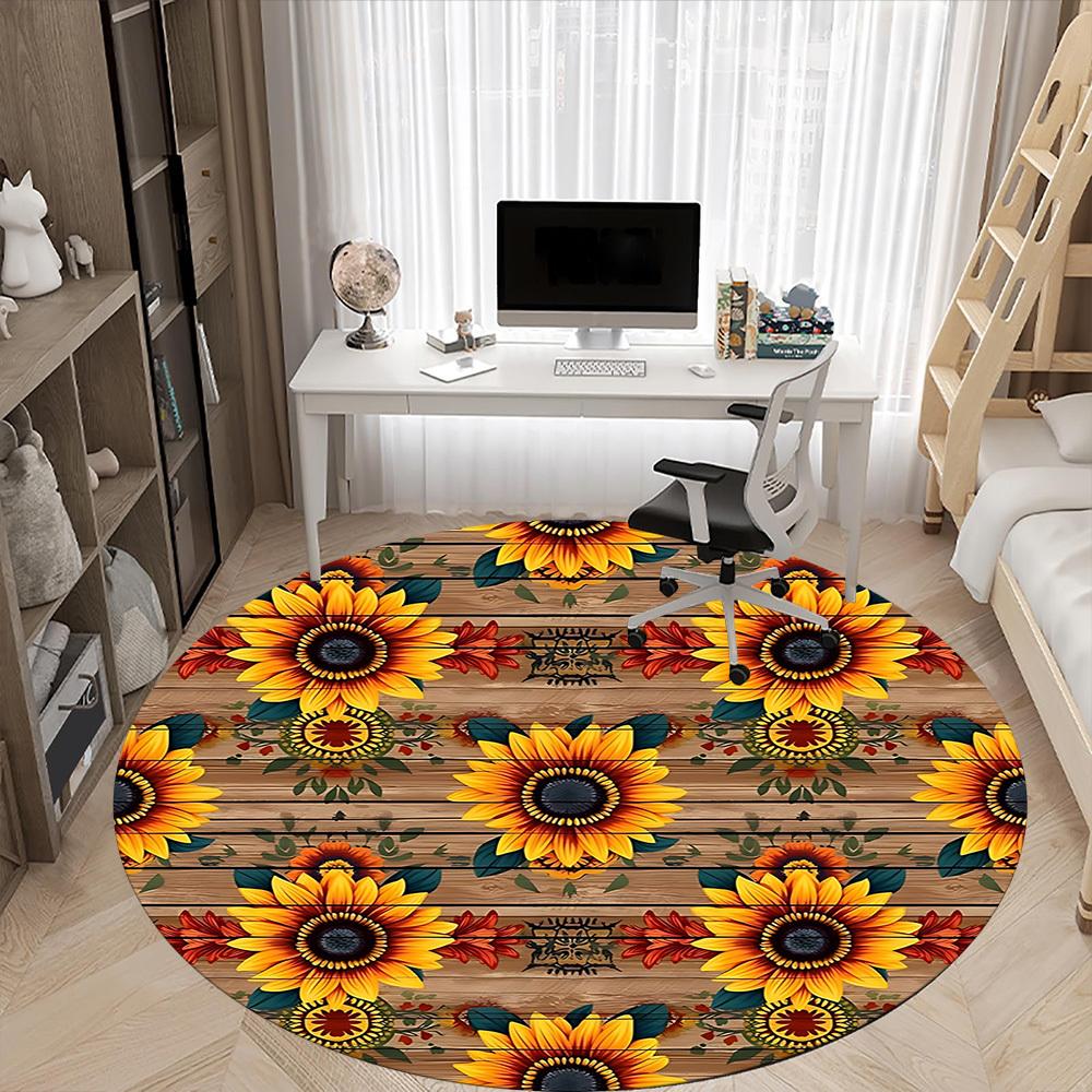 1pc Sunflower Pattern Carpet for Office Non-Slip, Round Carpet, Soft & Comfortable, Carpet for Office, Round Floor Mat yy251225109