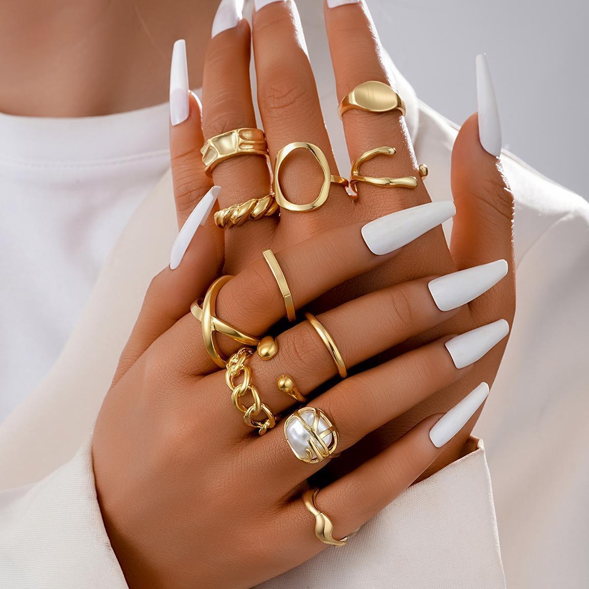

Vintage Irregular Pearl Water Drop Rings Set for Women Men Exaggerated Punk Retro Geometric Open Ring Boho Fashion Jewelry Gifts