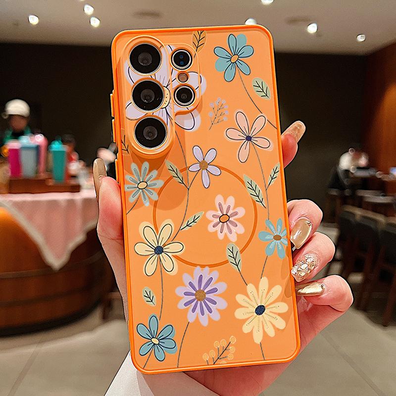 Etui z kwiatowym wzorem lawendy, piwonii i róży dla Samsung Galaxy S26 Ultra S25 Edge S24 Plus S23 FE S22 A17 A54 A55 A56 A57 5G Magnetyczne Pokrowiec dla Magsafe